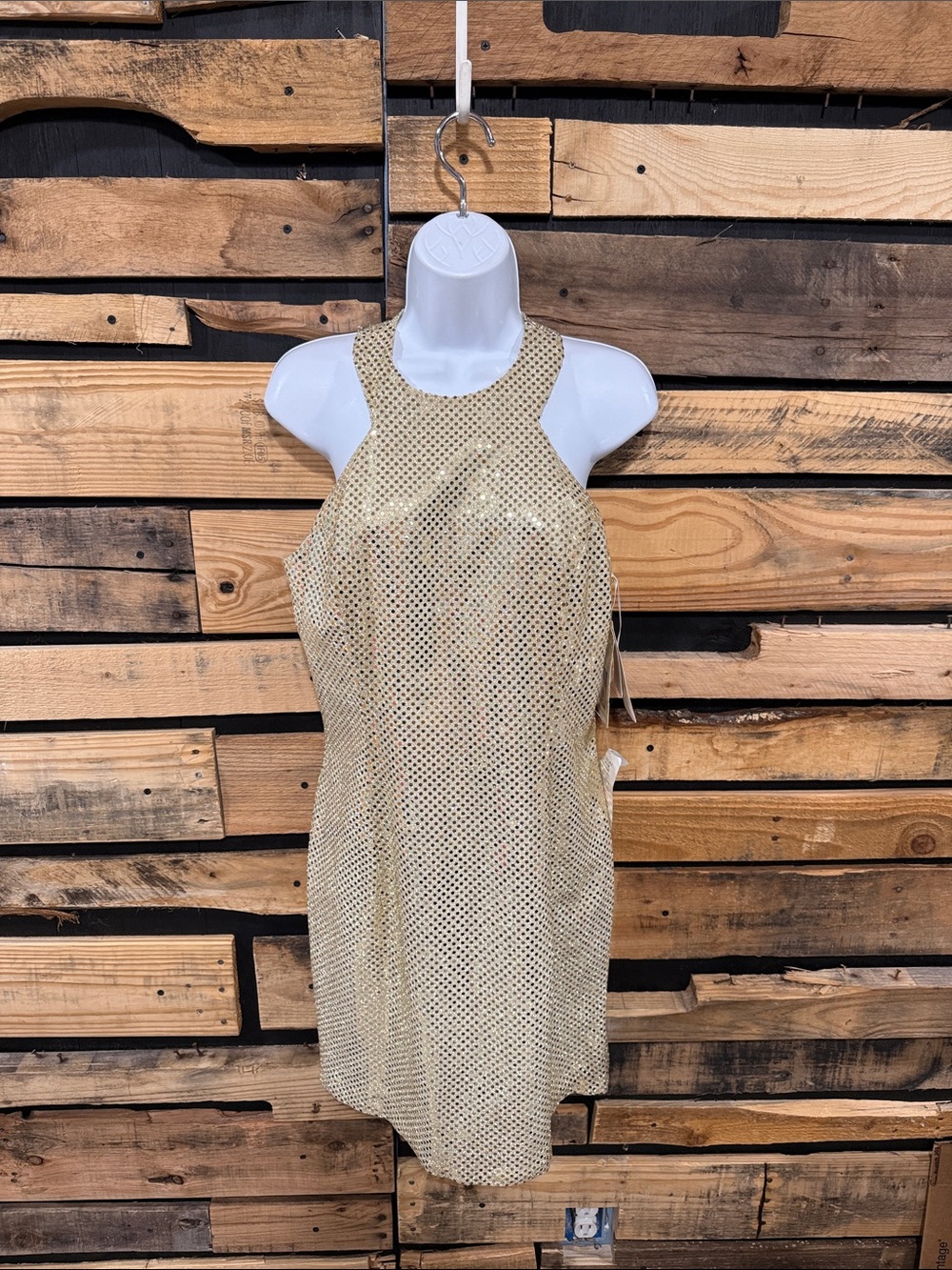VTG Jessica McClintock NEW Gunne Sax Gold Sequin High-Neck Mini Dress 11/12